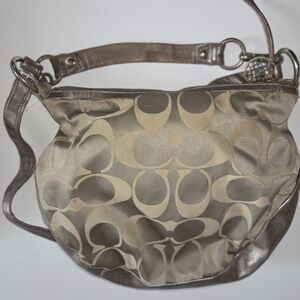 PREOWNED Authentic Classy COACH Mettalic Shoulder/Satchel LeatherTrim Bag